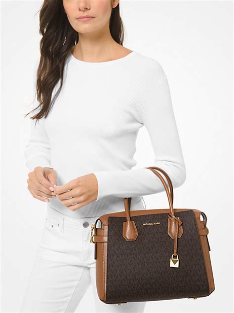 michael kors mercer small pebbled leather belted satchel|mk mercer medium.